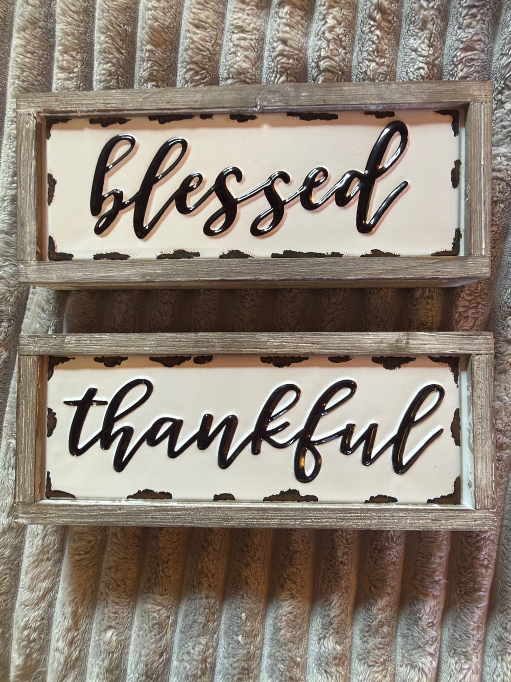 Hobby Lobby Rustic 'Blessed' & 'Thankful' Black on White Wall Signs